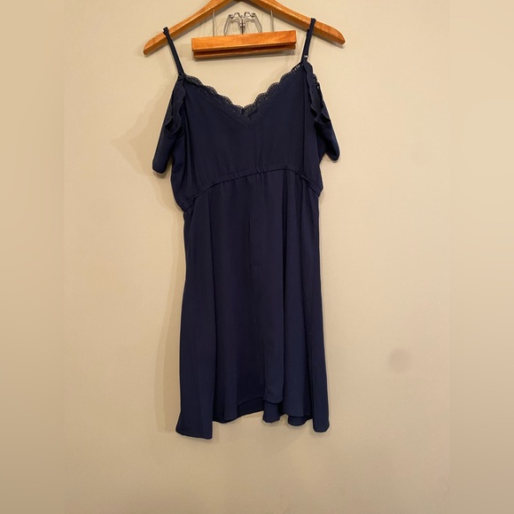 Vero Moda Navy Mille Short Off Shoulder Dress Sz L lace formal summer - Picture 4 of 7